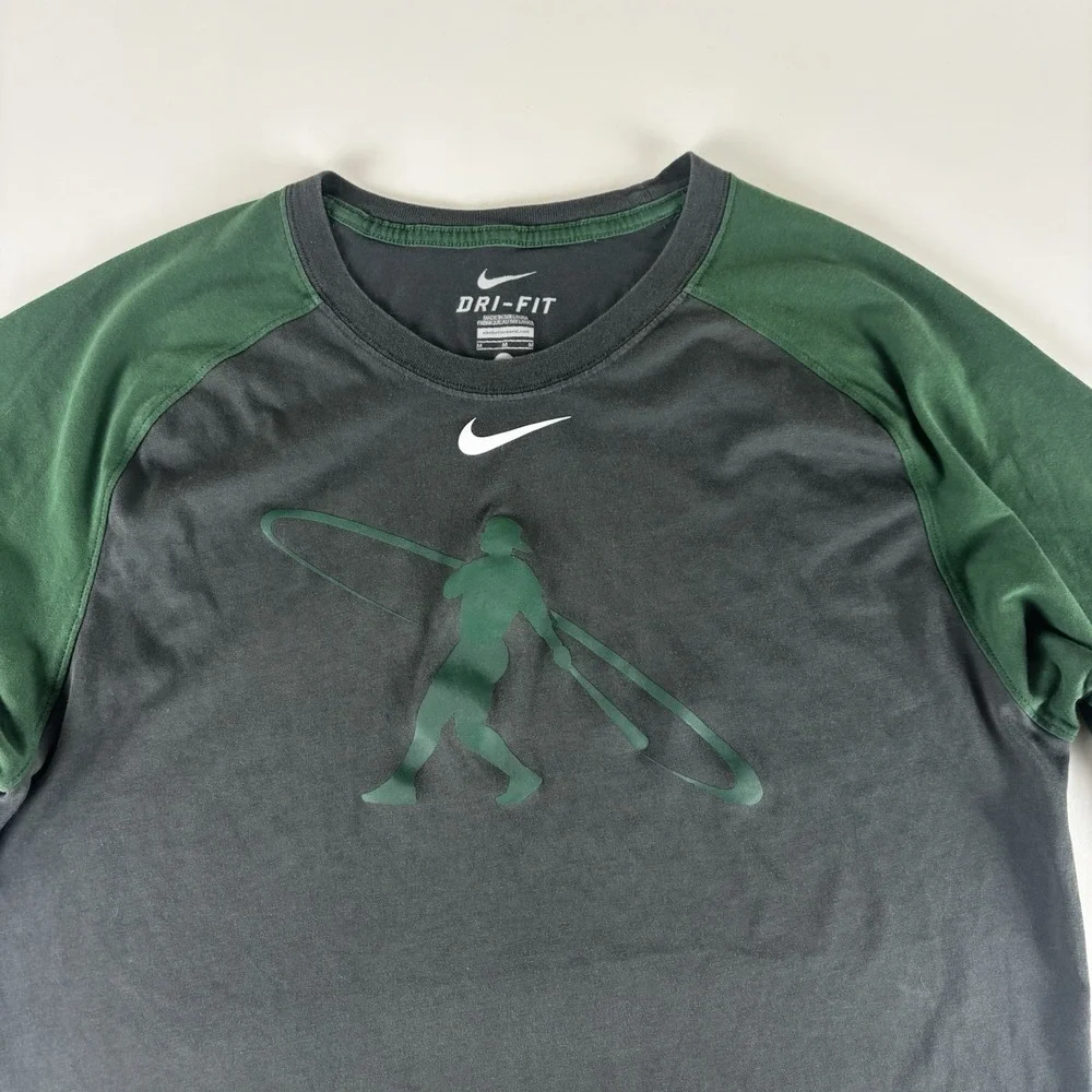 NIKE‎ Shirt Men's M Dri-Fit Baseball Bat Swing Raglan Half Sleeve Black Gray Med